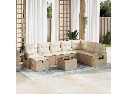 9dílná zahradní sedací souprava s poduškami béžová polyratan 3325831