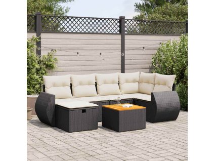 7dílná zahradní sedací souprava s poduškami černá polyratan 3325843