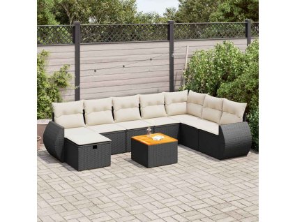 9dílná zahradní sedací souprava s poduškami černá polyratan 3325857