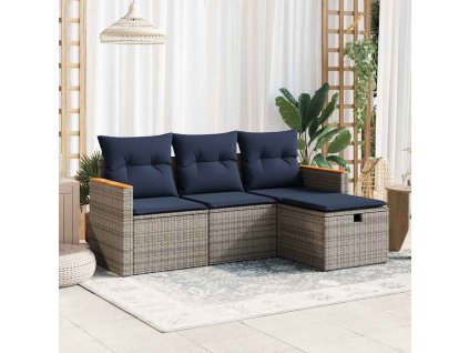 4dílná zahradní sedací souprava s poduškami šedá polyratan 3325897