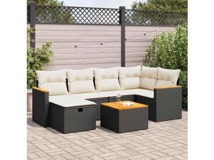7dílná zahradní sedací souprava s poduškami černá polyratan 3325920