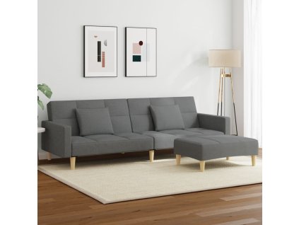 2místná rozkládací pohovka s podnožkou tmavě šedá textil 3258107