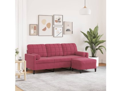 3místná pohovka s podnožkou vínová 180 cm samet 3278271