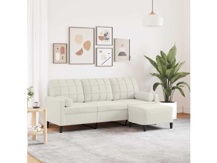 3místná pohovka s podnožkou krémová 180 cm samet 3278275