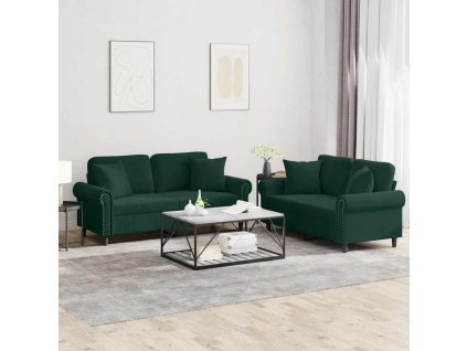 2dílná sedací souprava s polštáři tmavě zelená samet 3202232