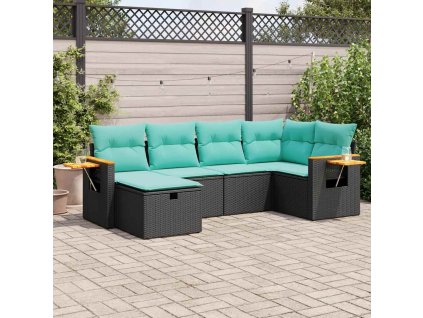 6dílná zahradní sedací souprava s poduškami černá polyratan 3325970