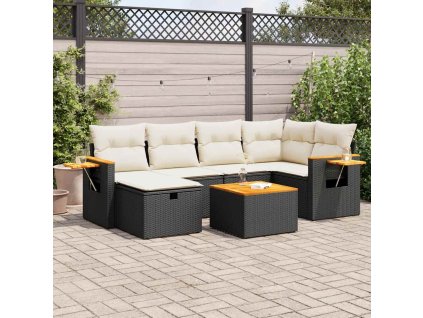 7dílná zahradní sedací souprava s poduškami černá polyratan 3325976