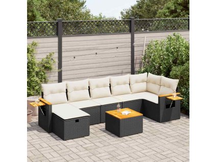 8dílná zahradní sedací souprava s poduškami černá polyratan 3325990
