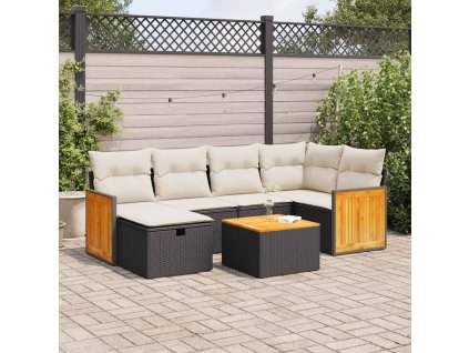 7dílná zahradní sedací souprava s poduškami černá polyratan 3326032