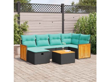 7dílná zahradní sedací souprava s poduškami černá polyratan 3326033