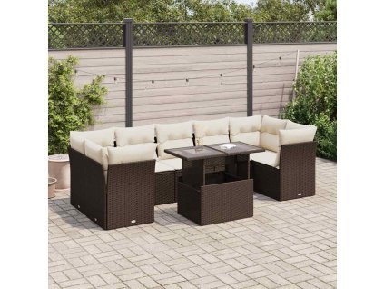 8dílná zahradní sedací souprava s poduškami hnědá polyratan 3326124