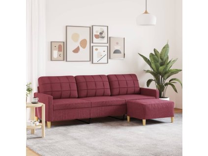 3místná pohovka s podnožkou vínová 210 cm textil 3278255