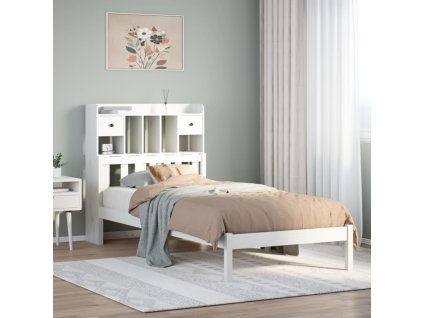 Postel s knihovnou bez matrace bílá 90x200 cm masivní borovice 3322336