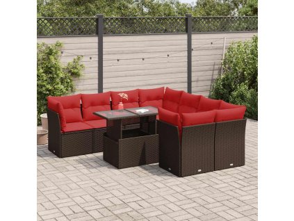 9dílná zahradní sestava s poduškami hnědá polyratan akácie 3326135