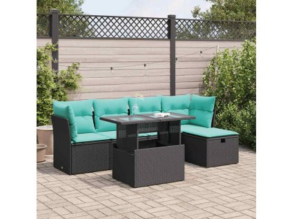 6dílná zahradní sestava s poduškami černá polyratan akácie 3326138