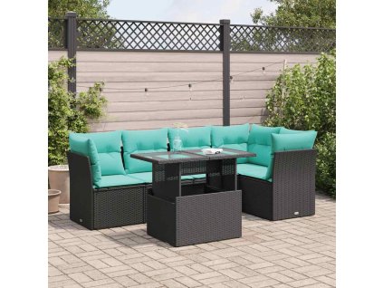 6dílná zahradní sestava s poduškami černá polyratan akácie 3326158