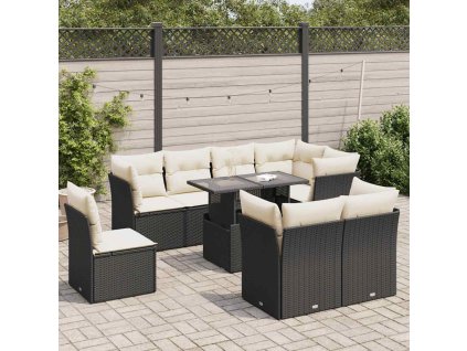 9dílná zahradní sedací souprava s poduškami černá polyratan 3326177