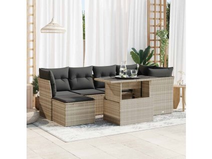 7dílná zahradní sedací souprava a podušky světle šedá polyratan 3326193