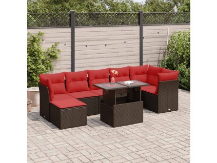 8dílná zahradní sestava s poduškami hnědá polyratan akácie 3326205