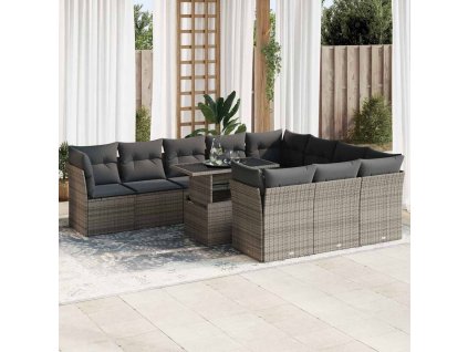 11dílná zahradní sedací souprava s poduškami šedá polyratan 3326231