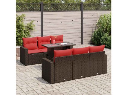 7dílná zahradní sestava s poduškami hnědá polyratan akácie 3326265
