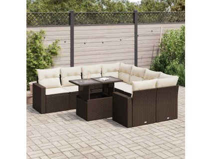 9dílná zahradní sedací souprava s poduškami hnědá polyratan 3326294
