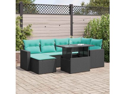 7dílná zahradní sestava s poduškami černá polyratan akácie 3326348