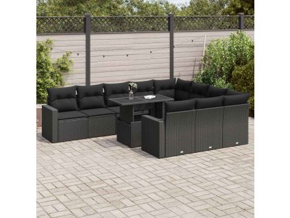 11dílná zahradní sedací souprava s poduškami černá polyratan 3326386