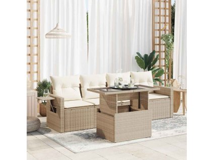 5dílná zahradní sedací souprava s poduškami béžová polyratan 3326399