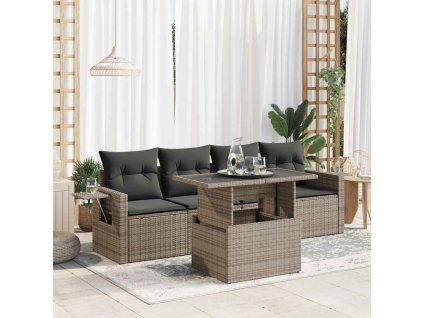 5dílná zahradní sedací souprava s poduškami šedá polyratan 3326401