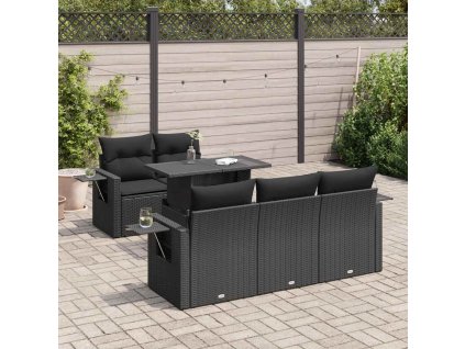 6dílná zahradní sedací souprava s poduškami černá polyratan 3326406