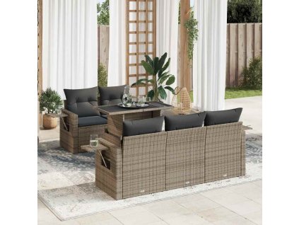 6dílná zahradní sedací souprava s poduškami šedá polyratan 3326411