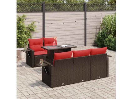 6dílná zahradní sestava s poduškami hnědá polyratan akácie 3326415