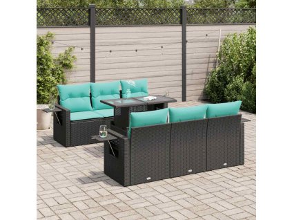 7dílná zahradní sestava s poduškami černá polyratan akácie 3326418