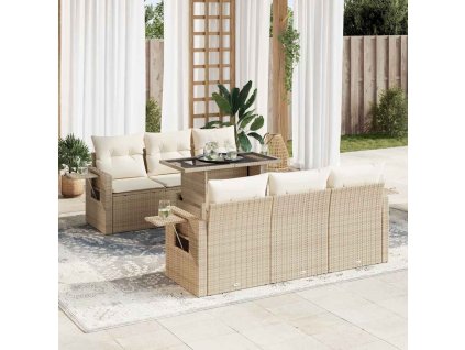 7dílná zahradní sedací souprava s poduškami béžová polyratan 3326419