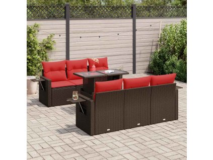 7dílná zahradní sestava s poduškami hnědá polyratan akácie 3326425