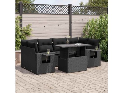 7dílná zahradní sedací souprava s poduškami černá polyratan 3326426