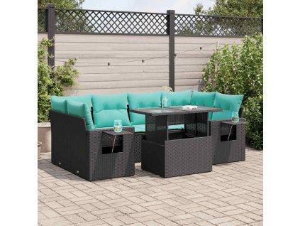 7dílná zahradní sestava s poduškami černá polyratan akácie 3326428