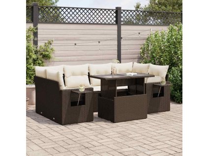 7dílná zahradní sedací souprava s poduškami hnědá polyratan 3326434