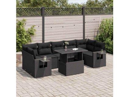 8dílná zahradní sedací souprava s poduškami černá polyratan 3326436