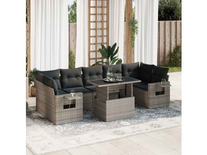 8dílná zahradní sedací souprava s poduškami šedá polyratan 3326441