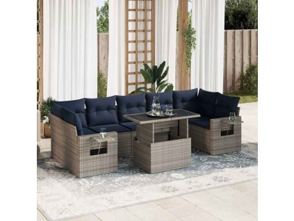 8dílná zahradní sestava s poduškami šedá polyratan akácie 3326442