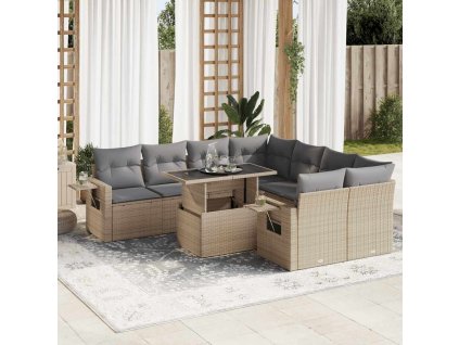 9dílná zahradní sedací souprava s poduškami béžová polyratan 3326450