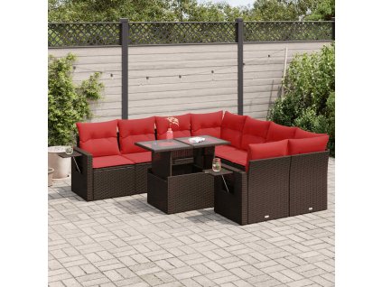 9dílná zahradní sestava s poduškami hnědá polyratan akácie 3326455