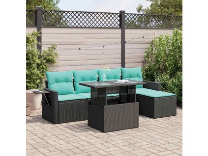 6dílná zahradní sestava s poduškami černá polyratan akácie 3326458