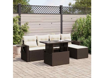 6dílná zahradní sedací souprava s poduškami hnědá polyratan 3326464
