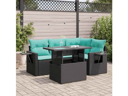 5dílná zahradní sestava s poduškami černá polyratan akácie 3326468