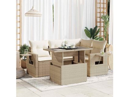 5dílná zahradní sedací souprava s poduškami béžová polyratan 3326469