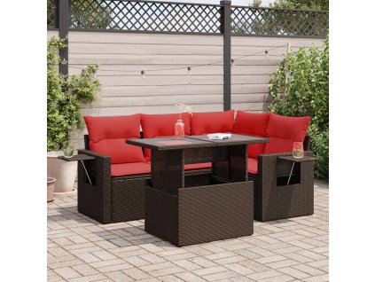 5dílná zahradní sedací souprava s poduškami polyratan akácie 3326475