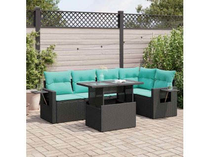 6dílná zahradní sestava s poduškami černá polyratan akácie 3326478